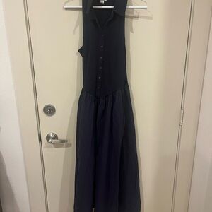 Maeve Anthropologie Sleeveless Collared Drop-Waist Midi Dress